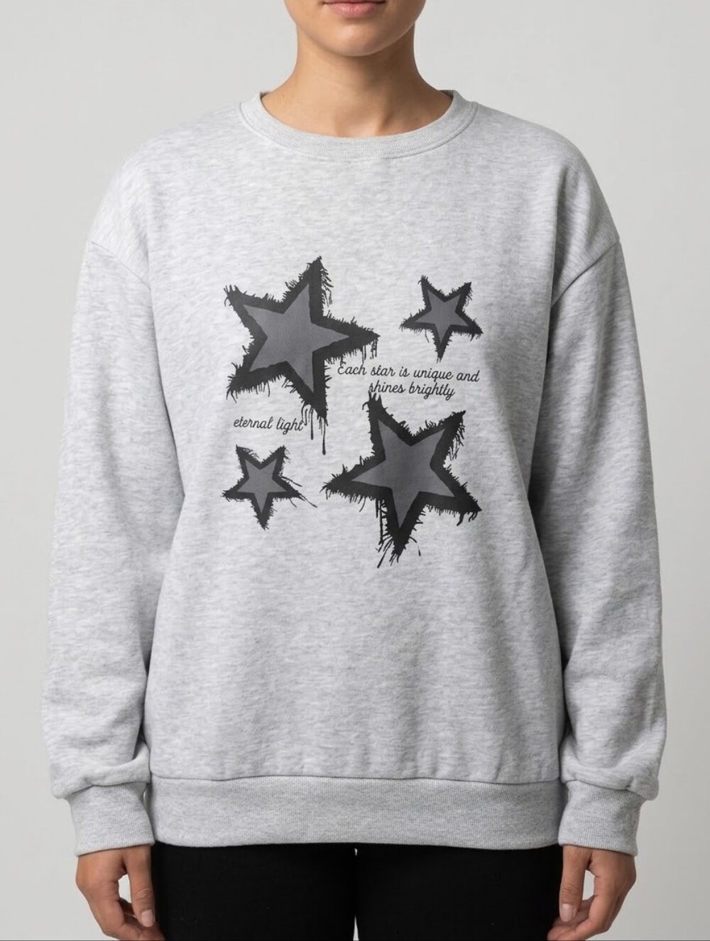 NWT Grey Grunge Graphic Star Crewneck Sweatshirt Fleece Pullover - Size XXL